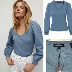 Veronica Beard NWT Blue Puff Sleeve Top